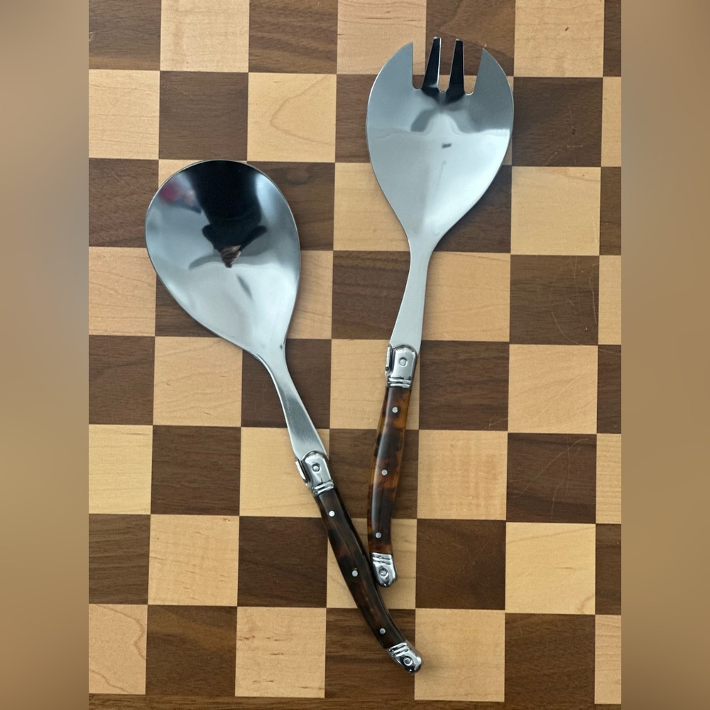 Laguiole Connoisseur Tortoise Shell Salad Servers NWT Set of 2